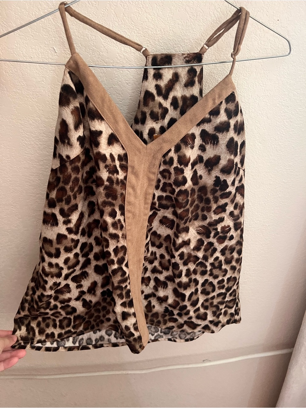 Leopard Print Satin Cami with Tan Trim